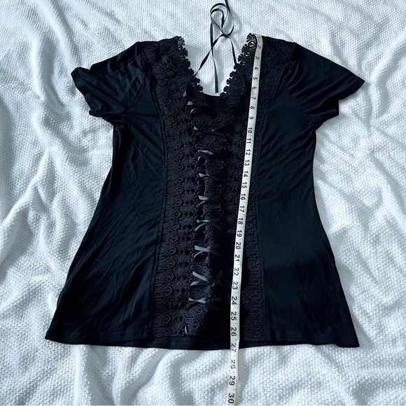 Black Shirt with Crochet Corset Tie Back - Picture 5 of 5